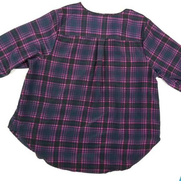 Ava Viv Pink Blue Plaid Tunic V-neck Blouse Women Peasant Top Size 2X - Picture 4 of 7